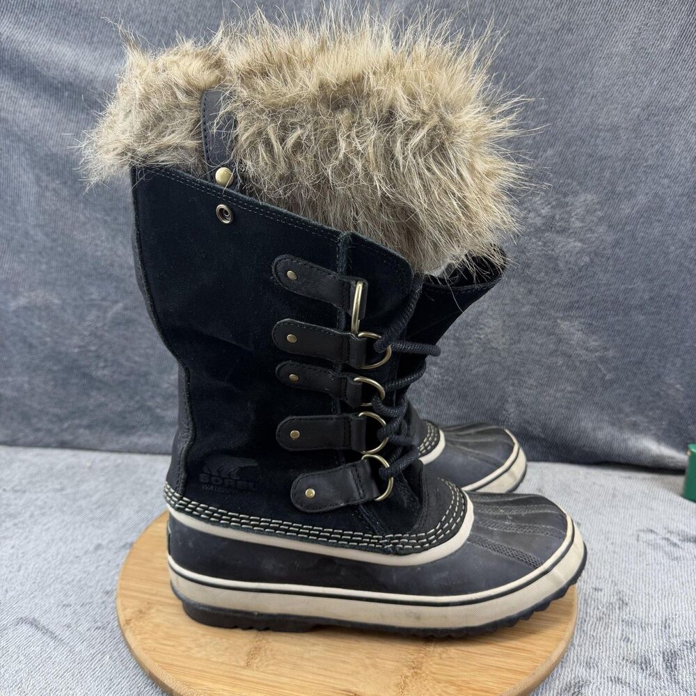 Sorel Boots Womens Size 9.5 Black Suede Faux Fur Waterproof Snow NL2429-010